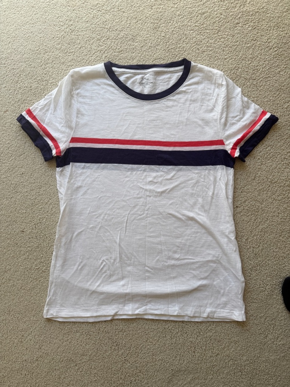 J. Crew White Short Sleeve Tee with Navy and Red Stripes